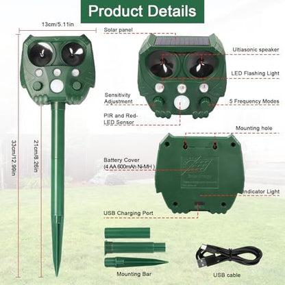 Répulsif pour chats avec détection de mouvement et alimentation solaire