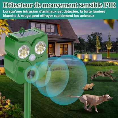 Répulsif pour chats à ultrasons avec chargement solaire et détection large