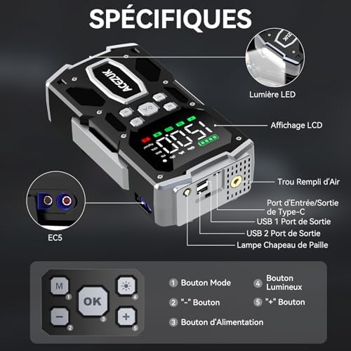 Booster Batterie Voiture avec Compresseur d'Air Intégré et Fonctionnalités Avancées