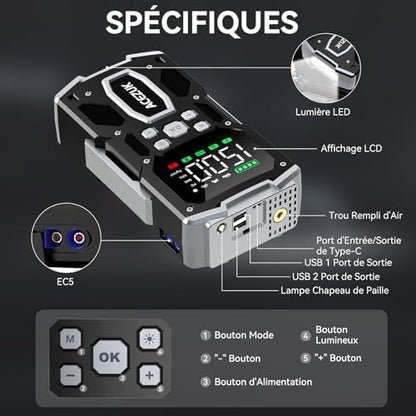 Booster Batterie Voiture avec Compresseur d'Air Intégré et Fonctionnalités Avancées