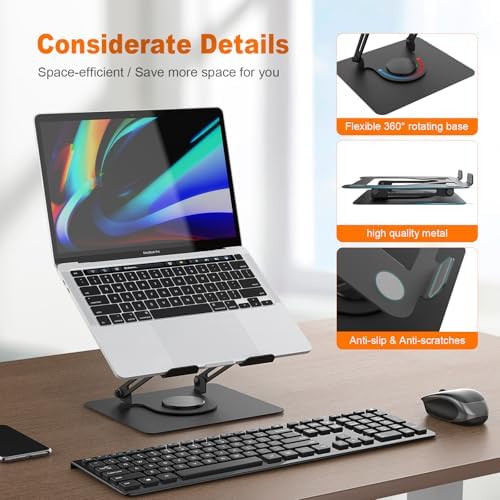 Support pour ordinateur portable ergonomique avec base rotative à 360° et design pliable