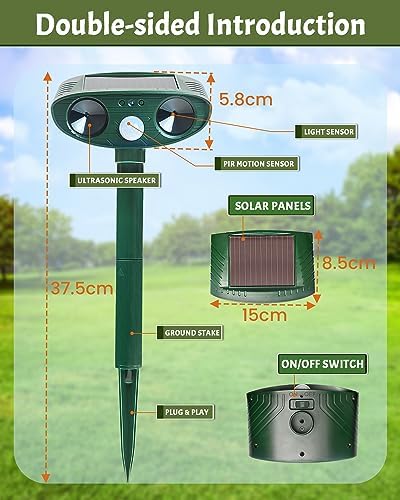 Répulsif pour chats extérieur à ultrasons avec alimentation solaire et capteur infrarouge