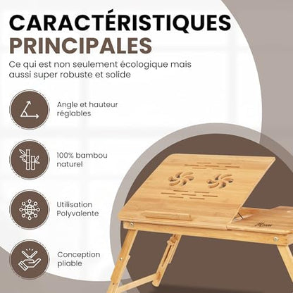 Support pour ordinateur portable ergonomique et ajustable avec tiroir intégré
