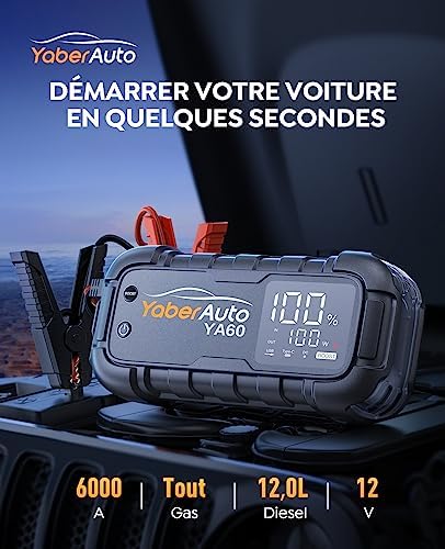 Booster Batterie Voiture Puissant 6000A avec Charge Rapide et Sécurité Avancée