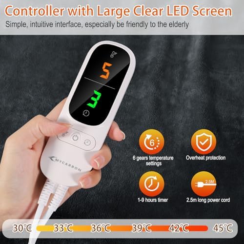 Couverture Chauffante Électrique Extra Large et Confortable avec 6 Niveaux de Température