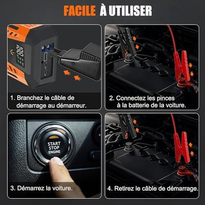 Booster Batterie Voiture Puissant 3000A avec Chargeur Portable et Écran LED