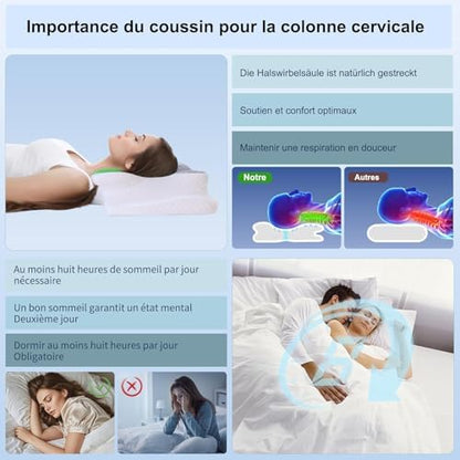 Oreiller ergonomique cervical avec mousse à mémoire de forme pour un soutien optimal