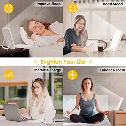 Lampe luminothérapie 10 000 LUX avec fonction mémoire et support pliable