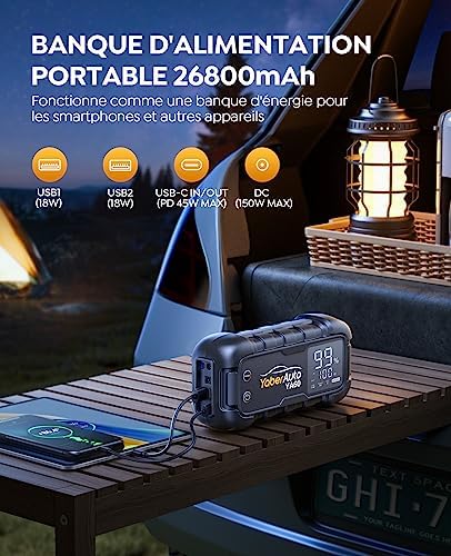 Booster Batterie Voiture Puissant 6000A avec Charge Rapide et Sécurité Avancée