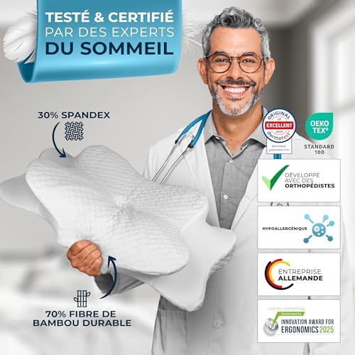 Oreiller ergonomique cervical pour un sommeil réparateur et sans douleur
