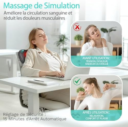 Masseur Cervical avec 8 Nœuds de Massage et Vitesses Réglables pour Soulagement Musculaire