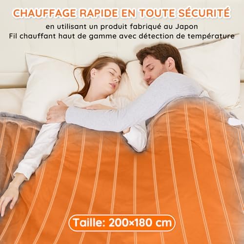 Couverture chauffante électrique 200x180cm avec réglages de température et minuterie