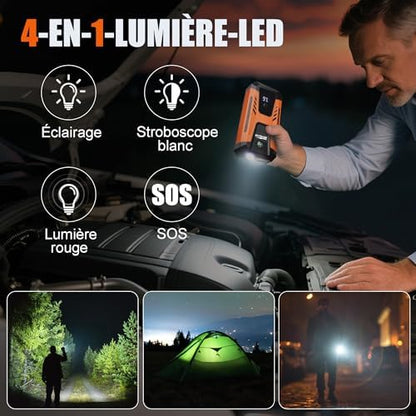 Booster Batterie Voiture Puissant 3000A avec Chargeur Portable et Écran LED