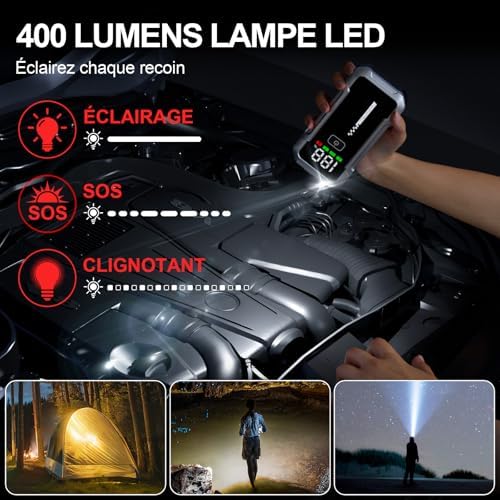 Booster batterie voiture puissant avec démarrage rapide et sécurité renforcée