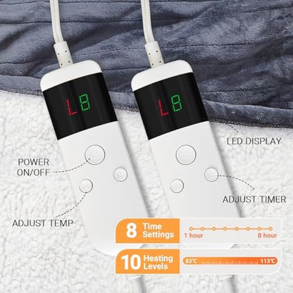 Couverture chauffante en flanelle douce avec 10 niveaux de chauffage et arrêt automatique