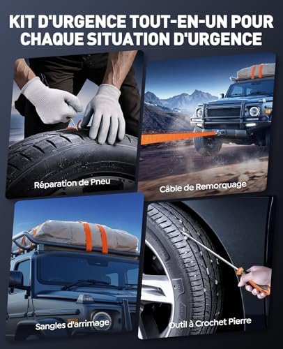 Booster batterie voiture puissant avec kit d'urgence 14-en-1 et gonfleur intégré