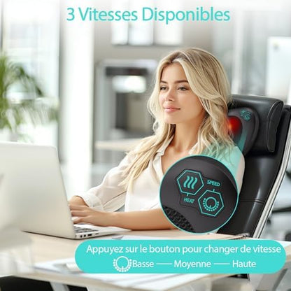 Masseur Cervical avec 8 Nœuds de Massage et Vitesses Réglables pour Soulagement Musculaire