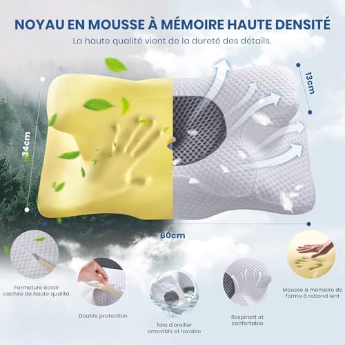 Oreiller ergonomique cervical pour un sommeil sans douleur et un soutien optimal