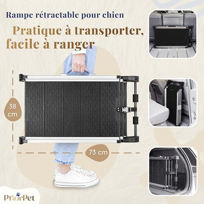 Rampe chien voiture rétractable et sécurisée avec bandes réfléchissantes