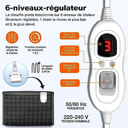 Chauffe pieds électrique avec 6 niveaux de température et sécurité avancée