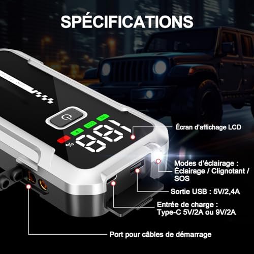 Booster batterie voiture puissant avec démarrage rapide et sécurité renforcée