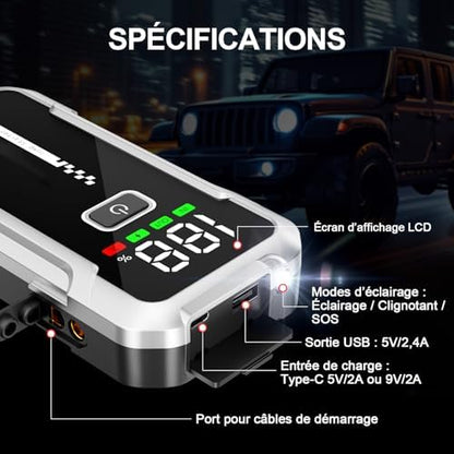 Booster batterie voiture puissant avec démarrage rapide et sécurité renforcée