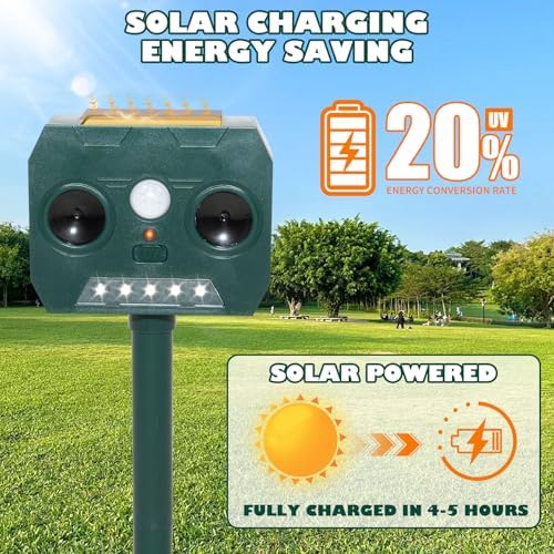 Répulsif pour chats extérieur puissant avec ultrasons et recharge solaire