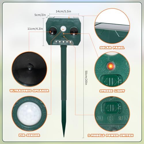 Répulsif pour chats extérieur puissant avec ultrasons et recharge solaire