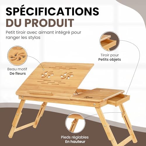 Support pour ordinateur portable ergonomique et ajustable avec tiroir intégré