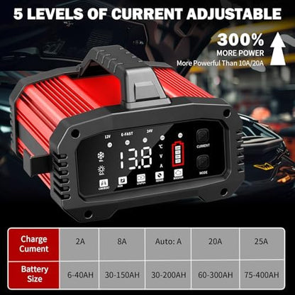 Booster Batterie Voiture avec Chargeur Intelligent 25A pour Batteries Plomb-Acide et LiFePO4