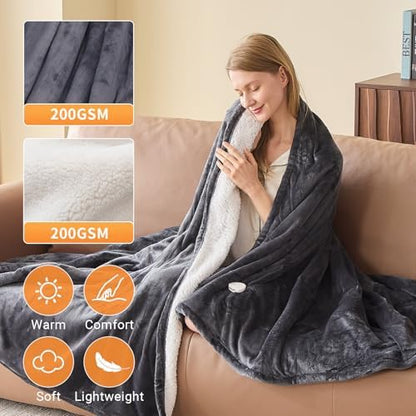 Couverture chauffante en flanelle douce avec 10 niveaux de chauffage et arrêt automatique