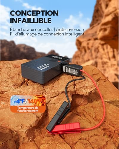 Booster batterie voiture avec compresseur d'air et lumière LED pour urgences