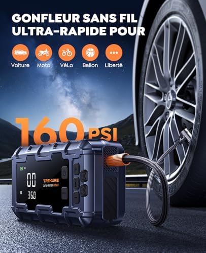 Booster Batterie Voiture Multifonction 10-en-1 avec Compresseur et Charge Rapide