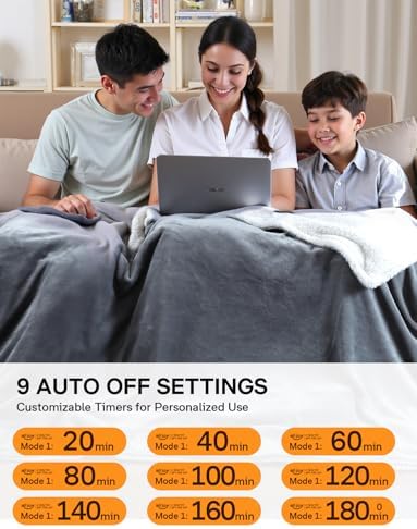 Couverture chauffante ultra-confortable avec 9 niveaux de chaleur et sécurité intégrée