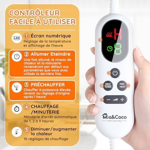 Couverture chauffante électrique 200x180cm avec réglages de température et minuterie