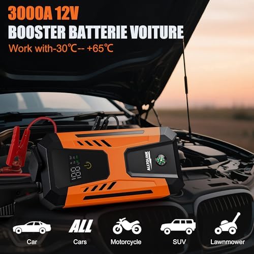 Booster Batterie Voiture Puissant 3000A avec Chargeur Portable et Écran LED