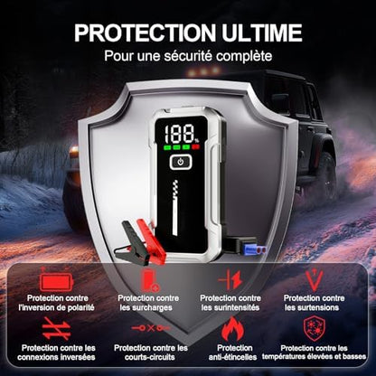 Booster batterie voiture puissant avec démarrage rapide et sécurité renforcée