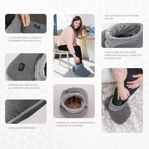 Chauffe pieds électrique sans fil avec powerbank 5000 mAh et texture ultra-douce