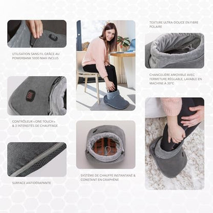 Chauffe pieds électrique sans fil avec powerbank 5000 mAh et texture ultra-douce