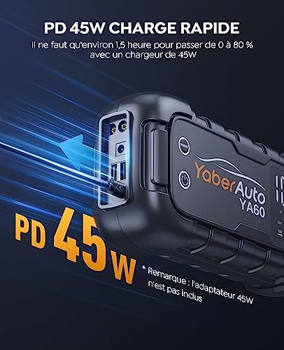 Booster Batterie Voiture Puissant 6000A avec Charge Rapide et Sécurité Avancée