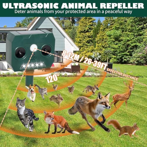 Répulsif pour chats extérieur puissant avec ultrasons et recharge solaire