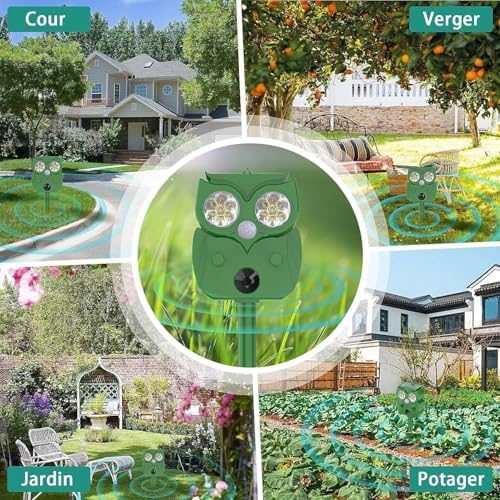 Répulsif pour chats à ultrasons avec chargement solaire et détection large