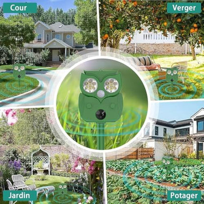 Répulsif pour chats à ultrasons avec chargement solaire et détection large